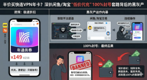 【防坑揭秘】半价买快连VPN年卡？深扒闲鱼/淘宝“低价代充”100%封号套路背后的黑灰产